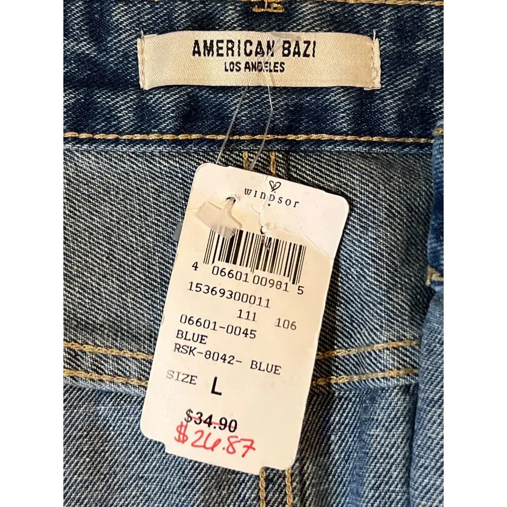 American Bazi Los Angeles Womens Distressed Denim Skirt Size L With Front Zipper - Picture 12 of 13
